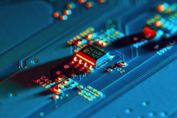 Electronic circuit board close up.