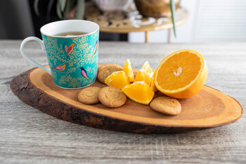 Fruit and tea platter with cookies