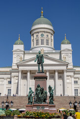 White Helsinki Cathedral and Statue of Alexander II on the Senate Square.