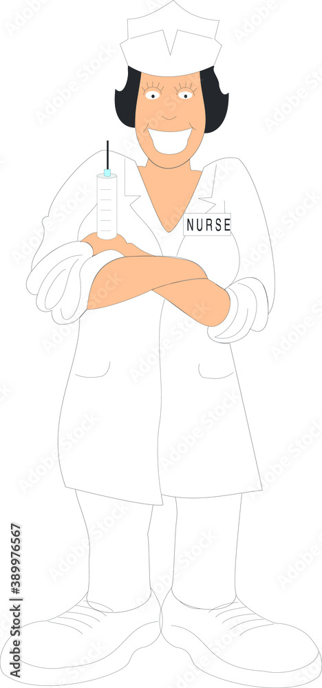 Sticker doctor holding a syringe