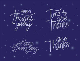 Happy thanksgiving lettering icon collection vector design