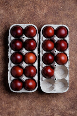 Dark burgundy colored eggs for easter