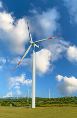 Wind turbine with beautiful blue sky. Eoliche, electricity. Portoscuso, south Sardinia 