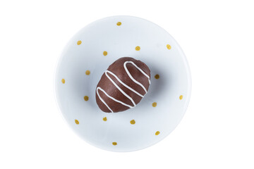 Chocolate truffles with strawberry filling isolated on white background. Closeup photography.