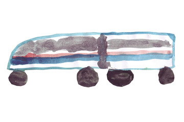 Child's drawing of a train. Hand drawn illustration