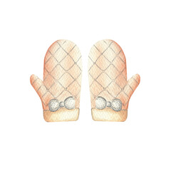 
Watercolor illustration of winter mittens. Clipart on a white background.