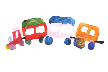 Child's drawing of a train. Hand drawn illustration