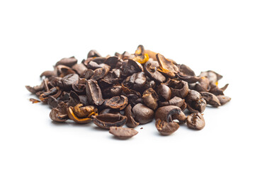 Cracked coffee beans.