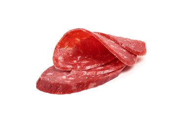 Spanish salchichon sausage, isolated on white background