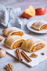 Pumpkin strudel with walnut and cinnamon