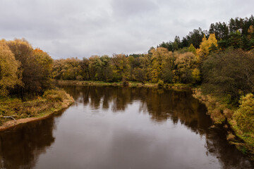 Fototapeta na wymiar River in autumn, evening, reflection