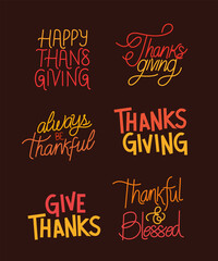 Happy thanksgiving lettering set icons vector design