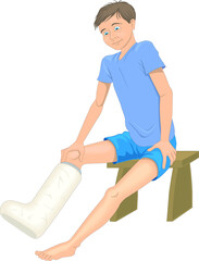 boy with broken foot sitting on chair