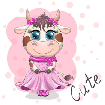 Cute Cartoon Princess Cow on a white background