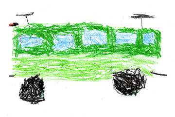 Child's drawing of a train. Hand drawn illustration