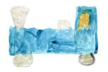 Child's drawing of a train. Hand drawn illustration