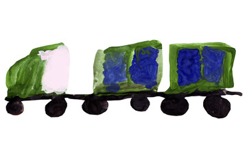 Child's drawing of a train. Hand drawn illustration