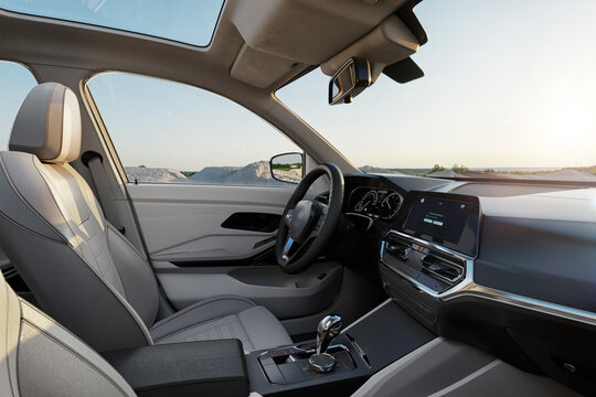 modern car interior, 3D illustration concept background