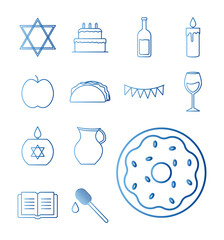 Hanukkah and jewish gradient style set of icons vector design