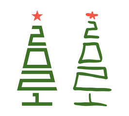 2021 new year calligraphy. Christmas tree. Vector illustration hand lettering