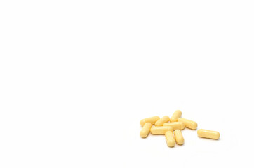 Collagen tablets on a white background. Beauty. Pharmacy