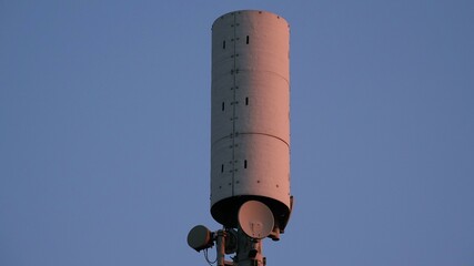 Telecommunication tower. Telecom tower antennas and satellite transmits the signals of cellular 5g 4g mobile signals to the consumers and smartphones. 