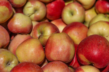 Full frame shot of red apples. Fresh red apples from the market. Pile of freshly harvested organic apples. Healthy eating concept