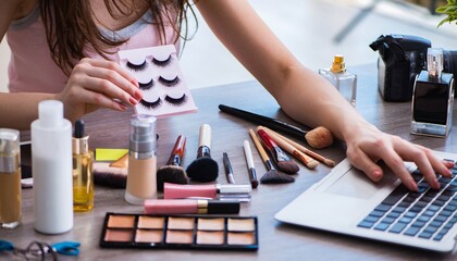 The fashion blogger with make-up accessories