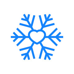 Copo de nieve. Logotipo lineal corazón en símbolo frío en color azul