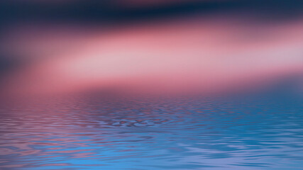 Abstract futuristic empty stage, light reflection in water, neon light. Smooth lines, liquid lines.