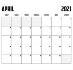 2021 Calendar Isolated on Background
