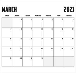 2021 Calendar Isolated on Background