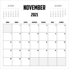 2021 Calendar Isolated on Background