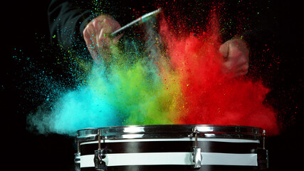 Freeze motion of coloured powder explosion on drum