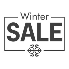Rebajas de invierno. Logotipo lineal rectángulo con texto Winter Sale con copo de nieve en color gris