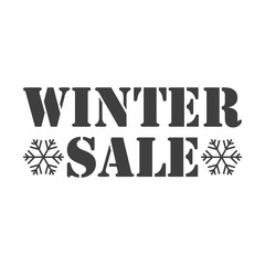 Rebajas de invierno. Logotipo sello de caucho con texto Winter Sale con copo de nieve en color gris