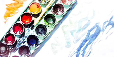  Sheet of paper and old watercolor paints