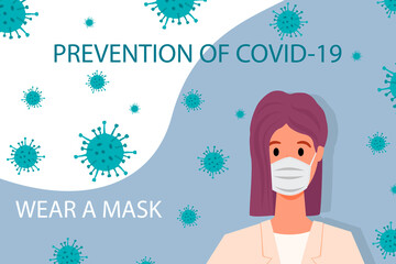 A poster calling for wearing a medical mask.Security measures during the coronavirus and flu pandemics.The concept of protection in covid19.Flat vector illustration.