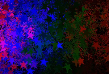 Dark Multicolor vector layout with bright snowflakes, stars.