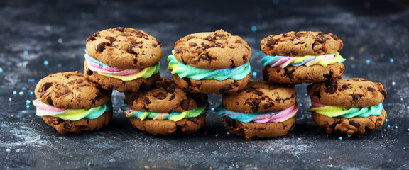 ice cream sandwiches with strawberry and chocolate. Chocolate Chip Cookie Ice Cream Sandwich