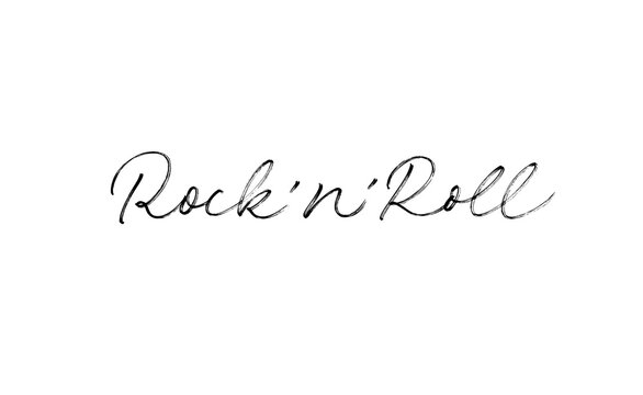 Rock and Roll hand drawn vector lettering. Modern simple line calligraphy isolated on white background. Rock n roll grunge style typography for print stump, t shirt, poster design, banner. 