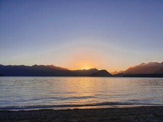 sunset over the lake
Lake Manapouri New Zealand 
Kepler