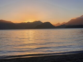 Fototapeta premium sunset over the lake Lake Manapouri New Zealand Kepler