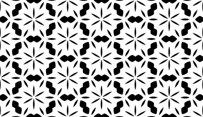 Fototapeta premium Black, white pattern, geometric wallpaper , seamless texture with flat floral ornament, decorative illustration with simple elemets