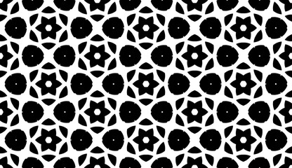Fototapeta premium Black, white pattern, geometric wallpaper , seamless texture with flat floral ornament, decorative illustration with simple elemets
