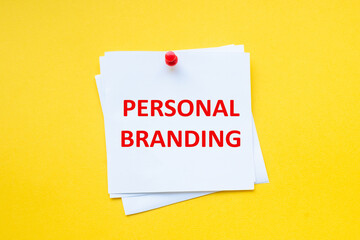 Personal branding. Word on white sticker with yellow background