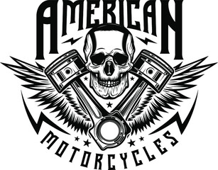Vintage Custom Motorcycle piston emblem