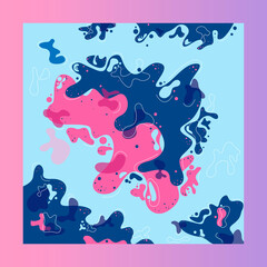 Trendy wallpaper with blue and pink spots.
Vector patterns. Wavy lines.