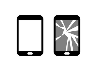 broken phone icon, isolated drawing of a phone with shards on the screen