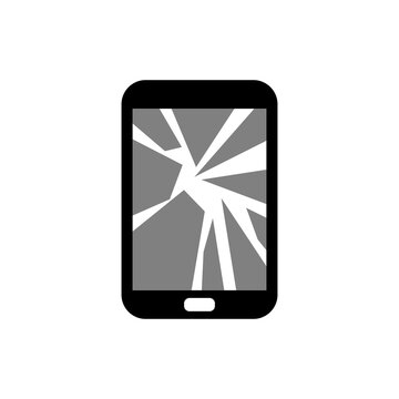 broken phone icon, isolated drawing of a phone with shards on the screen